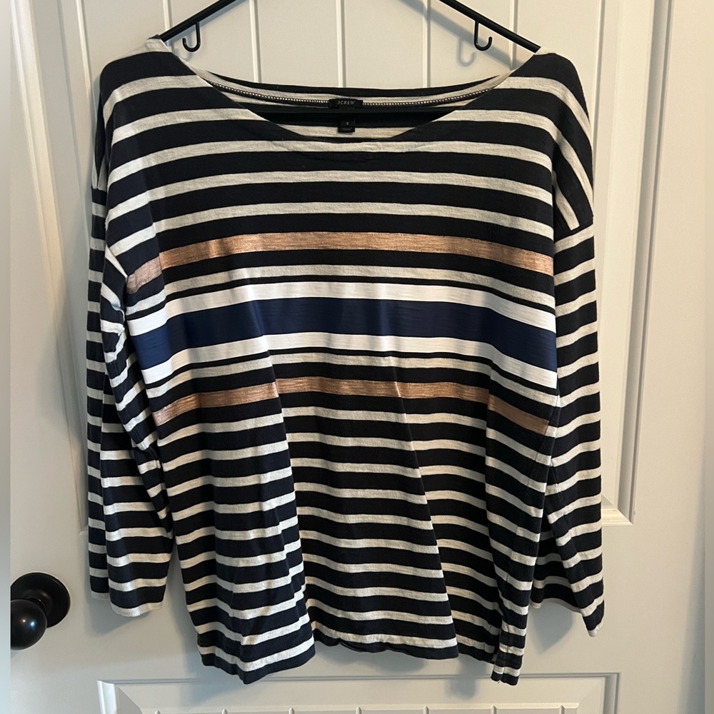 J. Crew Black, White, and rose gold Striped Long Sleeve Top